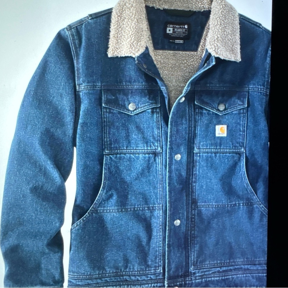 Carhartt Sherpa Mens Denim Jacket XL utility work chore coat workwear Rancher